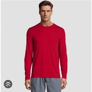 NWOT hanes men's long sleeve coolDRI performance shirt deep red - size Large
